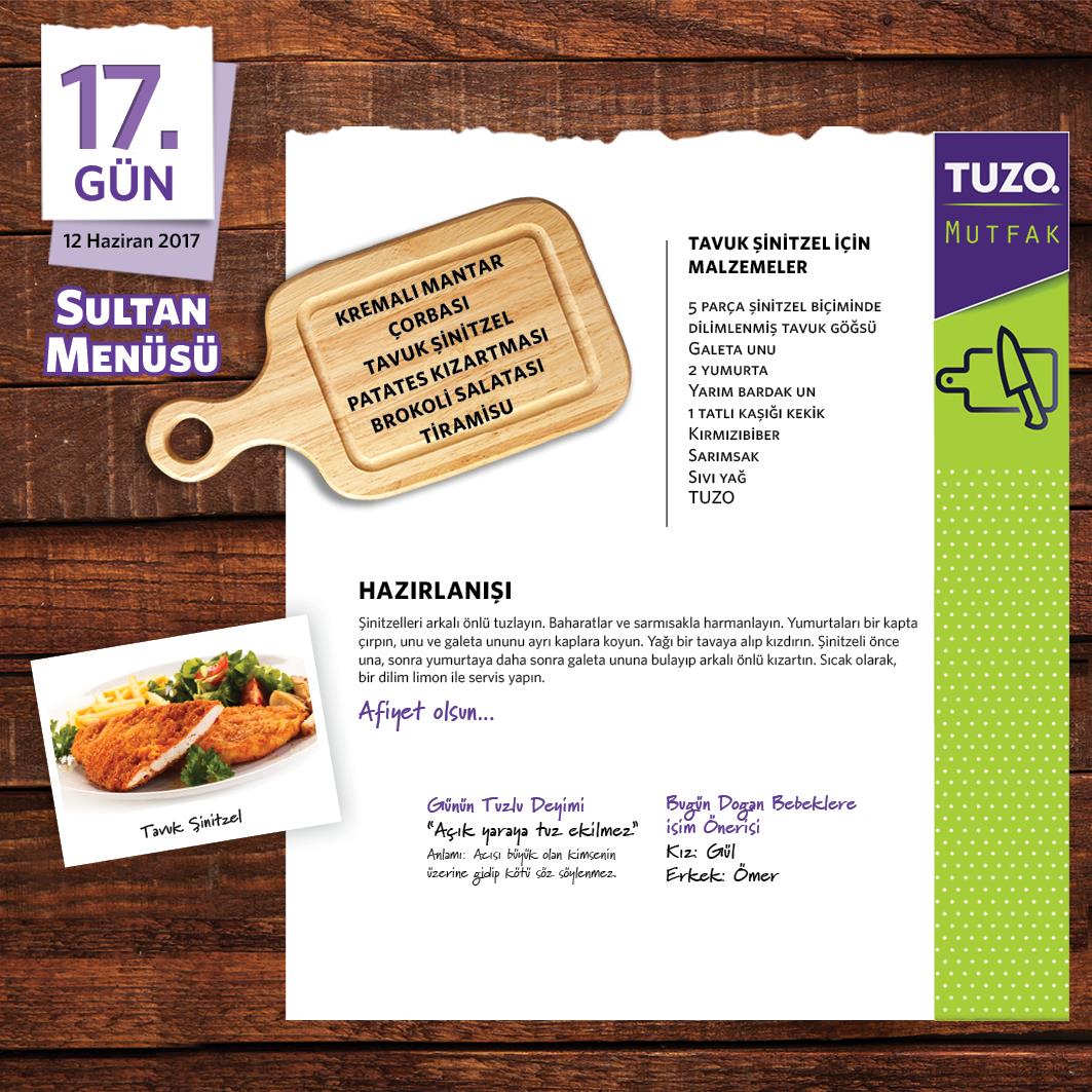 17. Gün Sultan Menüsü Tavuk Şinitzel