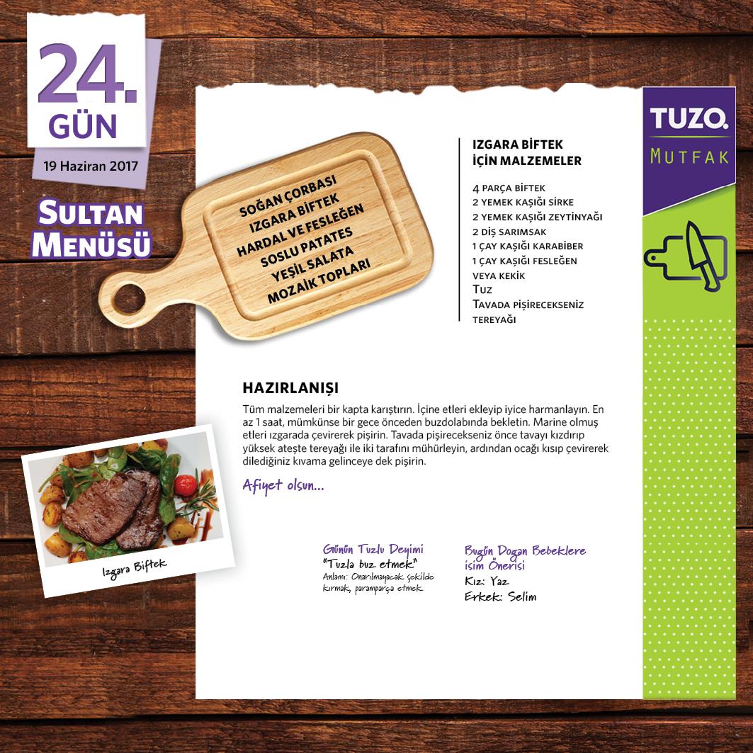 24. Gün Sultan Menüsü Izgara Biftek